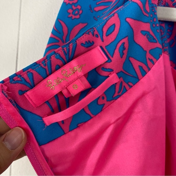 Lilly Pulitzer Jada Off-The-Shoulder Romper  Size 0 Pink Blue Missing Tie Waist - Picture 11 of 15